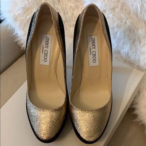 Jimmy Choo Sepia Suede/Glitter Pumps Size 37 - Picture 3 of 12